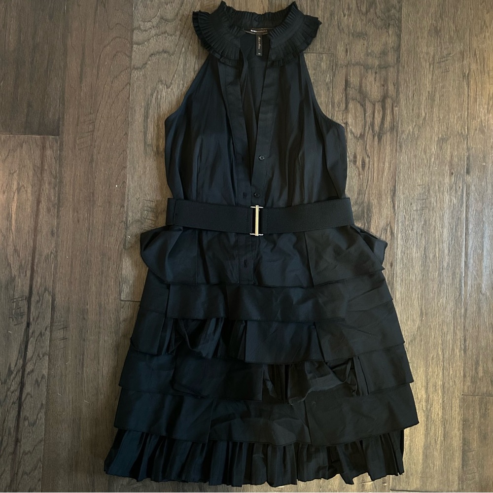 Vintage BCBGMaxAzria Pleated Halter Mini Dress Black Size 6
